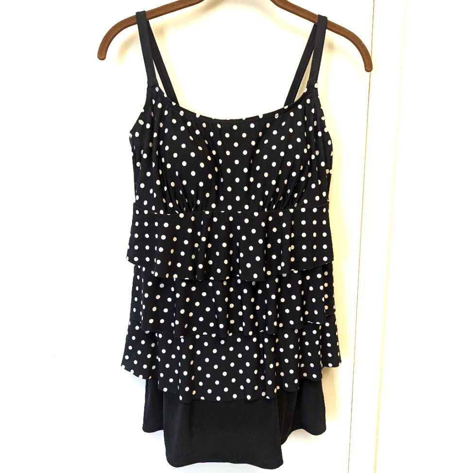 St Johns Bay Polka Dot One Piece Swimsuit Black & White Us Women's 10